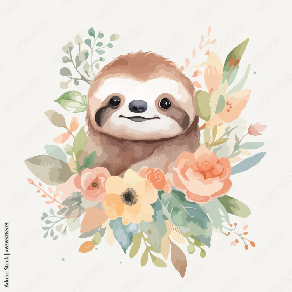 Obraz premium Watercolor vector illustration of a Sloth painting for children nursery room