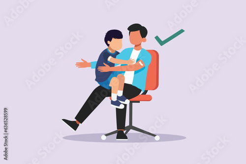 Kids, parents and doctor. Parenting in Healthcare concept. Colored flat vector illustration isolated. 