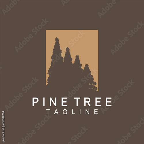 Pine Tree Logo, Vector Design Illustration Template Evergreen Tree Vintage Silhouette Forest