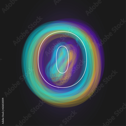 Number 0 with white frame and bright paint effect on dark background. Vector illustration