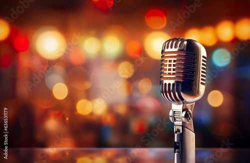 Vintage microphone with blurred bokeh background