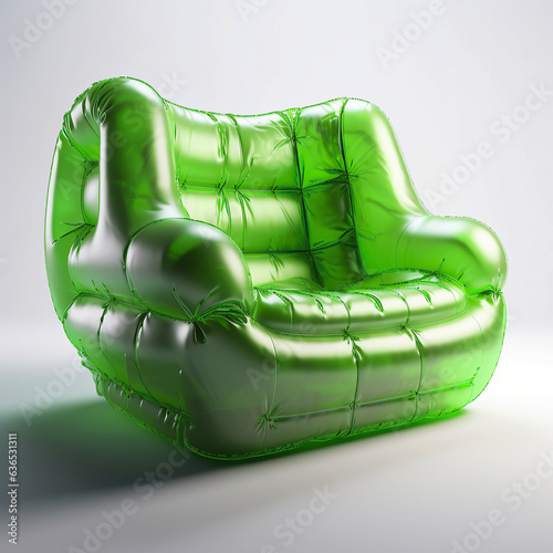 ai generated illustrution green inflatable air sofa seat isolated.