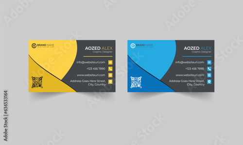 Double-sided creative business card template. Portrait and landscape orientation. Horizontal and vertical layout. Vector illustration