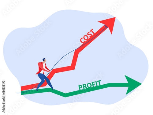 Turn cost dial to low position,businessman pulling performance graph rising up with full effort,growth , improvement,financial interest rate vector illustrator.