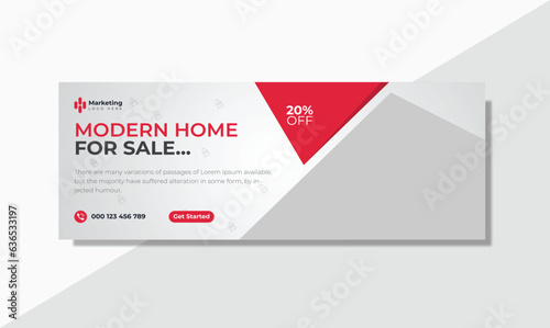 Professional business facebook cover page timeline web ad banner template with photo place modern layout white background and Vivid red shape and text design