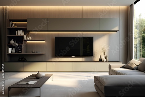 modern living room with cabinet tv and sofa