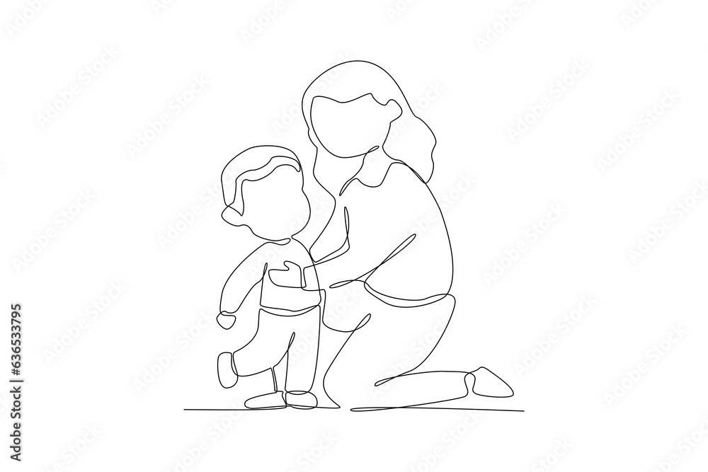 One continuous line drawing of Kids, parents and doctor. Parenting in Healthcare concept. Doodle vector illustration in simple linear style. 