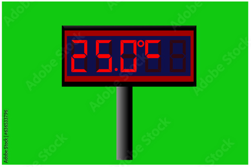 25 degree celsius on digital thermometer or temperature indicator