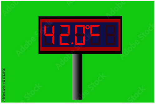 42 degree celsius on digital thermometer or temperature indicator