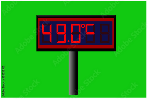 49 degree celsius on digital thermometer or temperature indicator