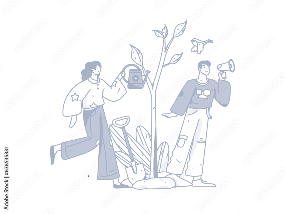 Vector concept operation hand-drawn illustration of flat characters planting trees in spring Arbor Day
Vector concept operation hand-drawn illustration of flat characters planting trees in spring Arbor Day