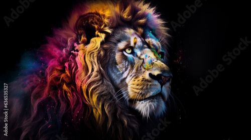 Colourfull Lion with Clashing Colors Background, Eye-catching Design. Generative AI © ShadowHero
