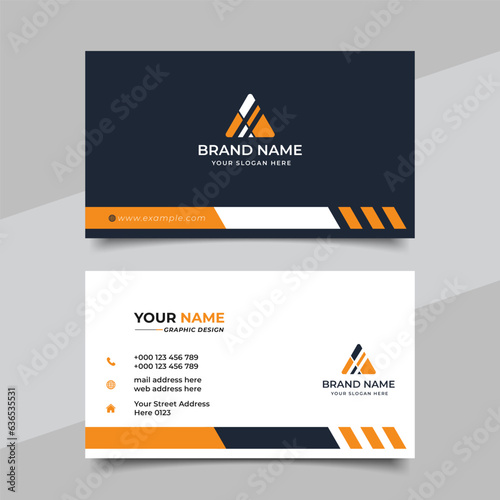 Yellow modern creative business card and name card horizontal simple clean template vector design