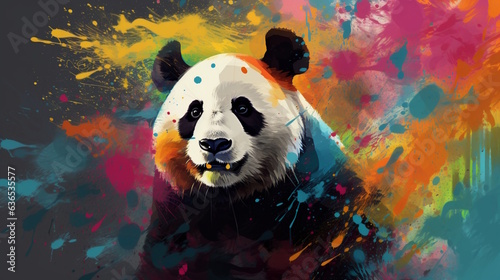 Colourfull panda with Clashing Colors Background, Eye-catching Design. Generative AI
