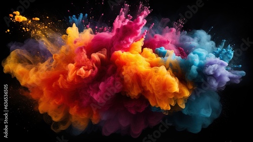  a mixture of colored smoke is flying in the air on a black background. generative ai