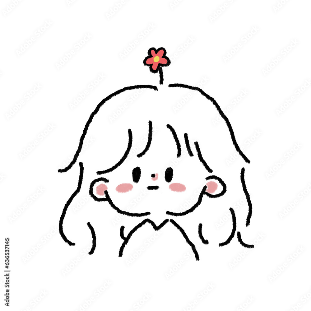 Cute black and white striped girl with flowers on her head, beautiful long hair, pinkish red cheeks. Cute black and white striped girl with flowers on her head, beautiful long hair, pinkish red cheeks.