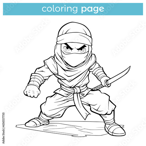 simple ninja character coloring page for kids vector illustration template design