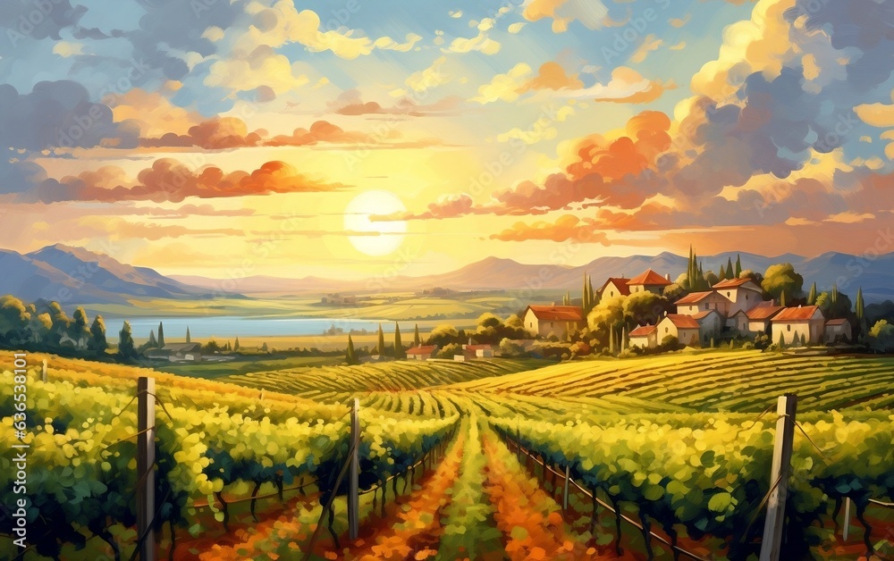 Scenic Vineyards Bathed in Sunshine Beauty. Generative AI