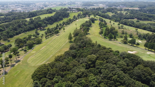 ゴルフ場コース グリーン緑の芝生 空撮