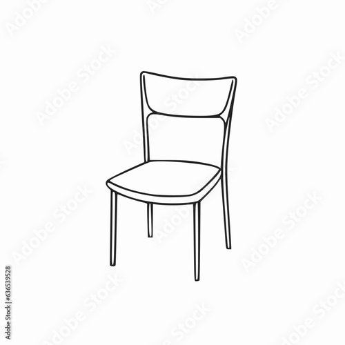 Isolated vector illustration of a black and white wooden chair. line drawing