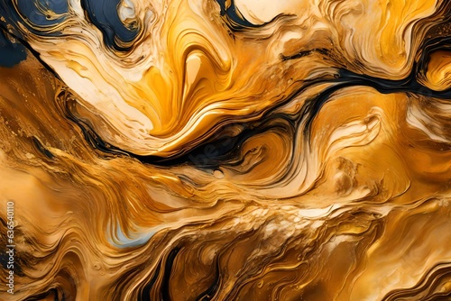 Painted background. Abstract emotional art. Golden liquid acrylic paints