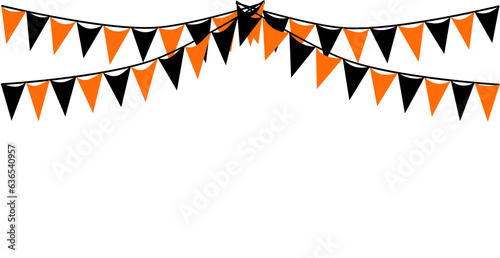 Bunting Hanging Orange Black Flags Triangles Banner Background. Halloween, Trick, Treat, Night, Harvesting, Autumn, Thanksgiving, Goust, Pumpkin, party, celebration concepts.