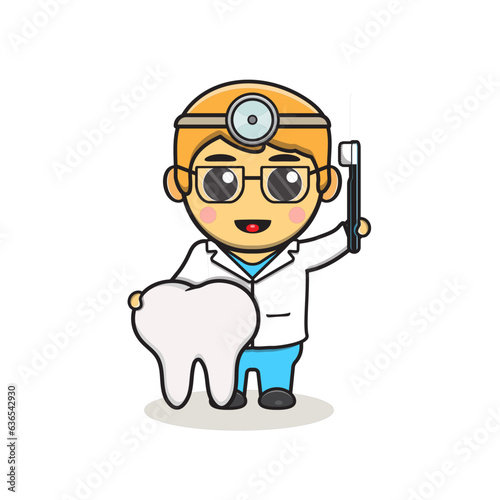 Cute Dentist Cartoon Vector Icon Illustration. Premium Vector People Medical Icon Concept Isolated. Flat Cartoon Style