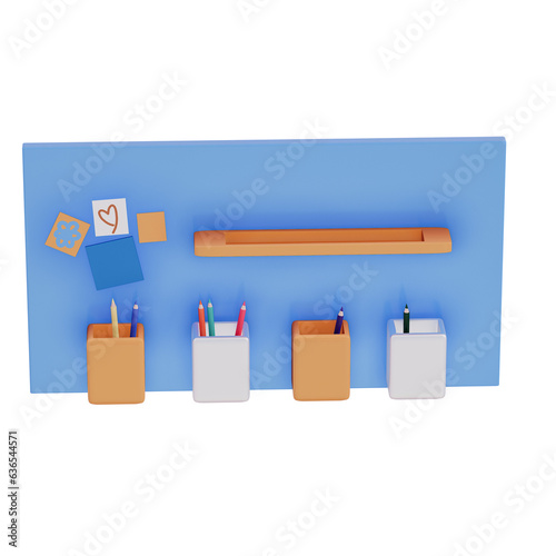 3D illustration Back to school stationery items isolated on transparent background