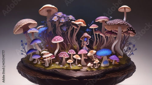 Nocturnal Whispers: Mushrooms, Flowers, and Midnight Aura