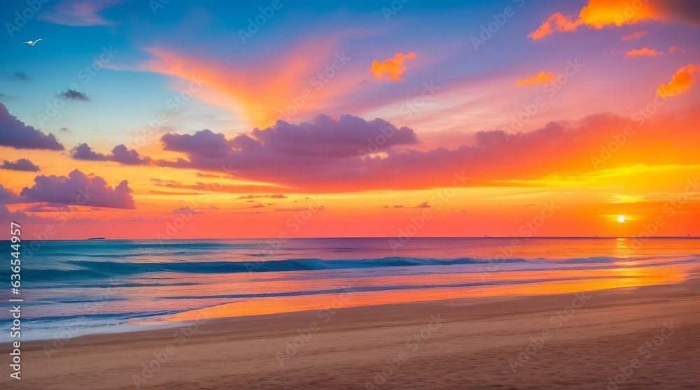 Fototapeta premium Sunset Serenity: Mesmerizing Beachscape Bathed in Colors