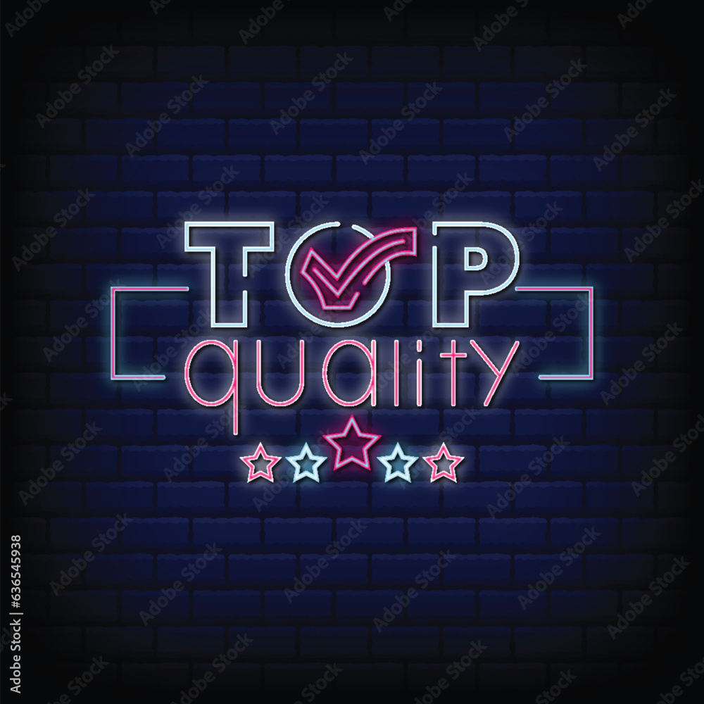 Vector neon sign top quality with brick wall background vector Vector neon sign top quality with brick wall background vector