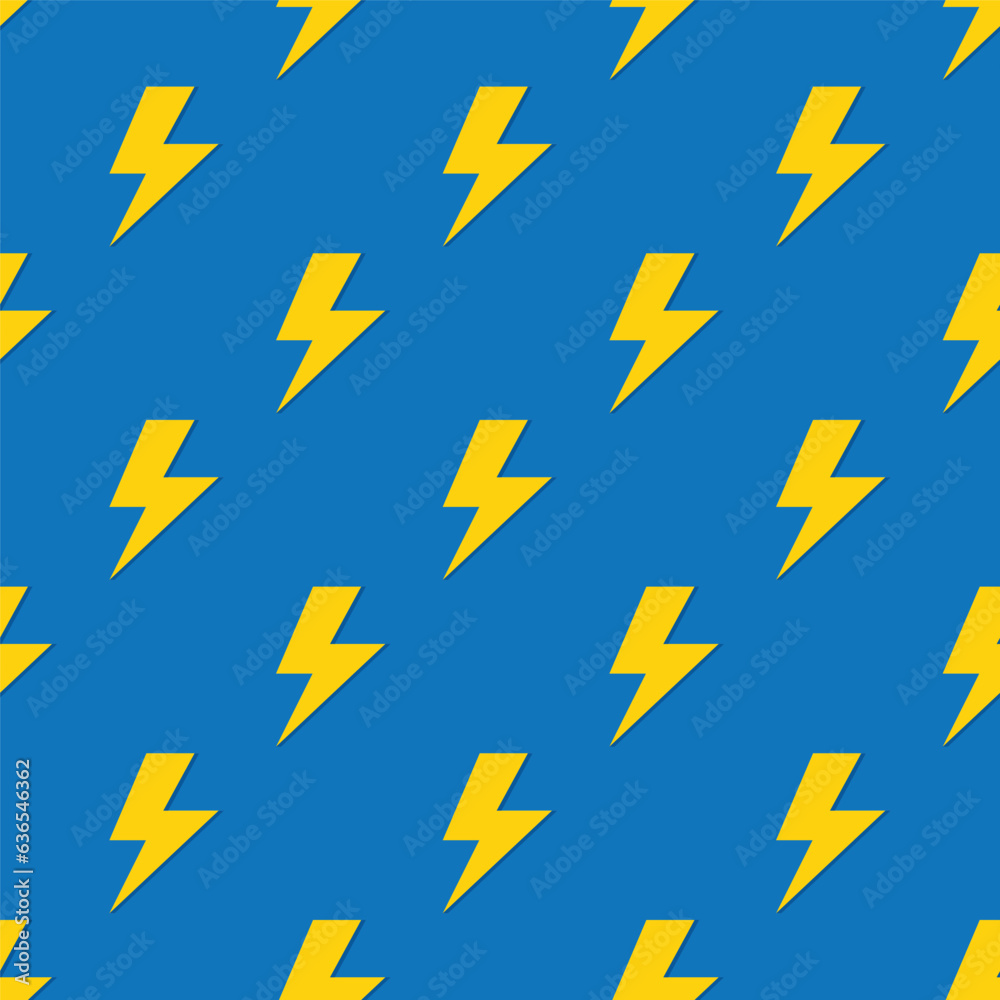 lightning bolt electric symbol seamless pattern in yellow on blue background lightning bolt electric symbol seamless pattern in yellow on blue background