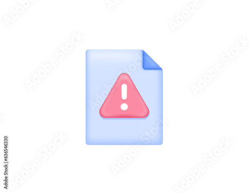 malicious document or suspicious page. file warning notification contains a virus. information data. a piece of paper with a warning symbol. symbol or icon. minimalist 3d concept design. vector