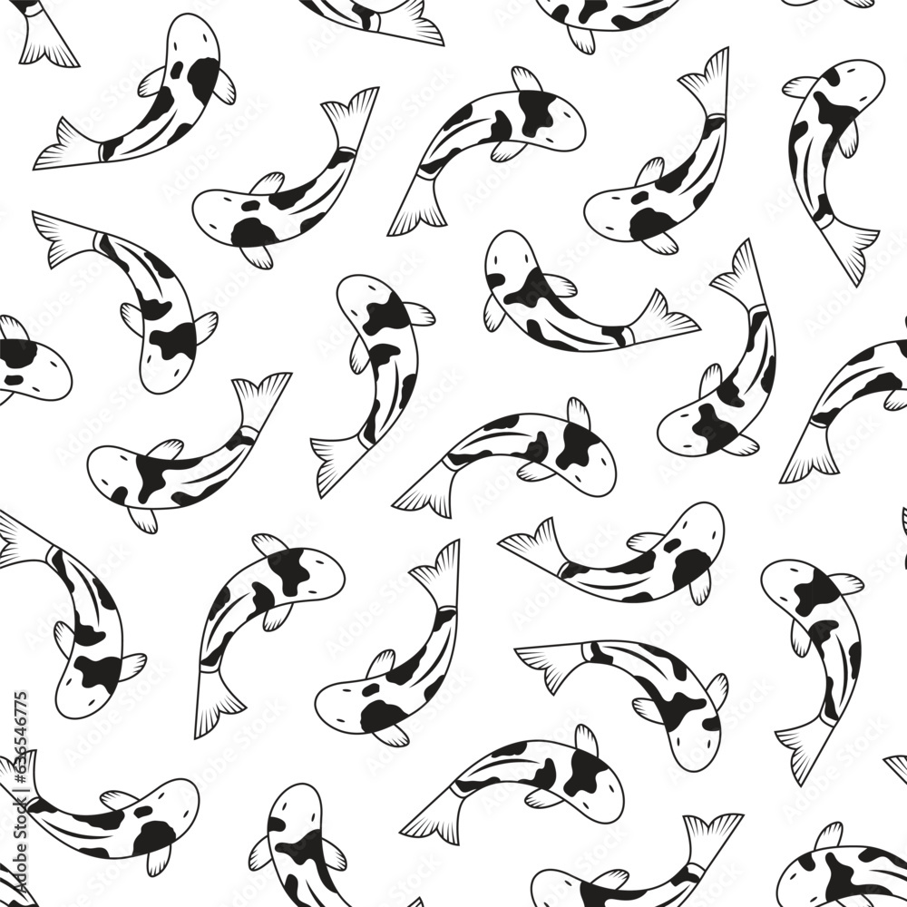 white and black koi fish repeating pattern top view. koi fish seamless vector illustration pattern background white and black koi fish repeating pattern top view. koi fish seamless vector illustration pattern background
