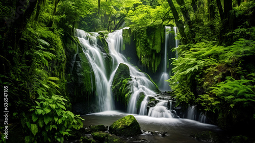 jungle waterfall in green rainforest tropical