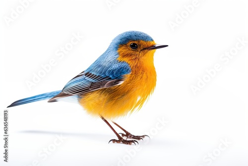 Bird on a white background isolated. Colorful songbird. Close encounter with nature palette