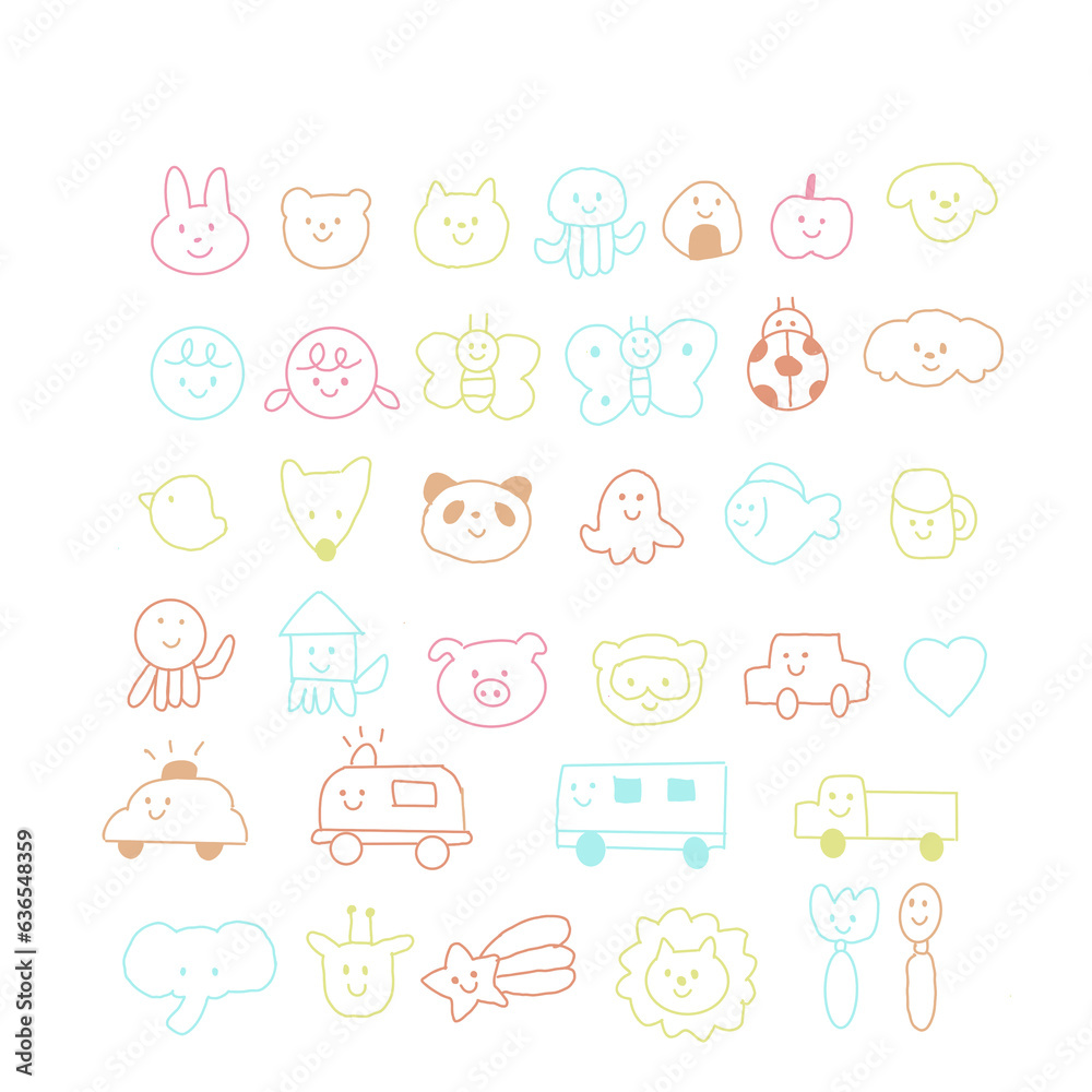 hand drawn illustration of a set of icons