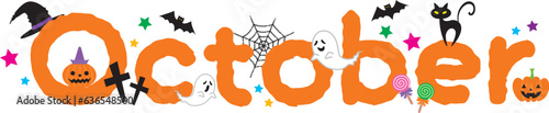 「October」のアルファベットにハロウィンイメージを絡めた飾り文字
