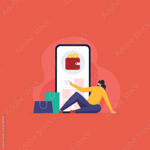 Virtual wallet, Mobile Digital wallet concept, Online shopping with mobile app and cashless payment