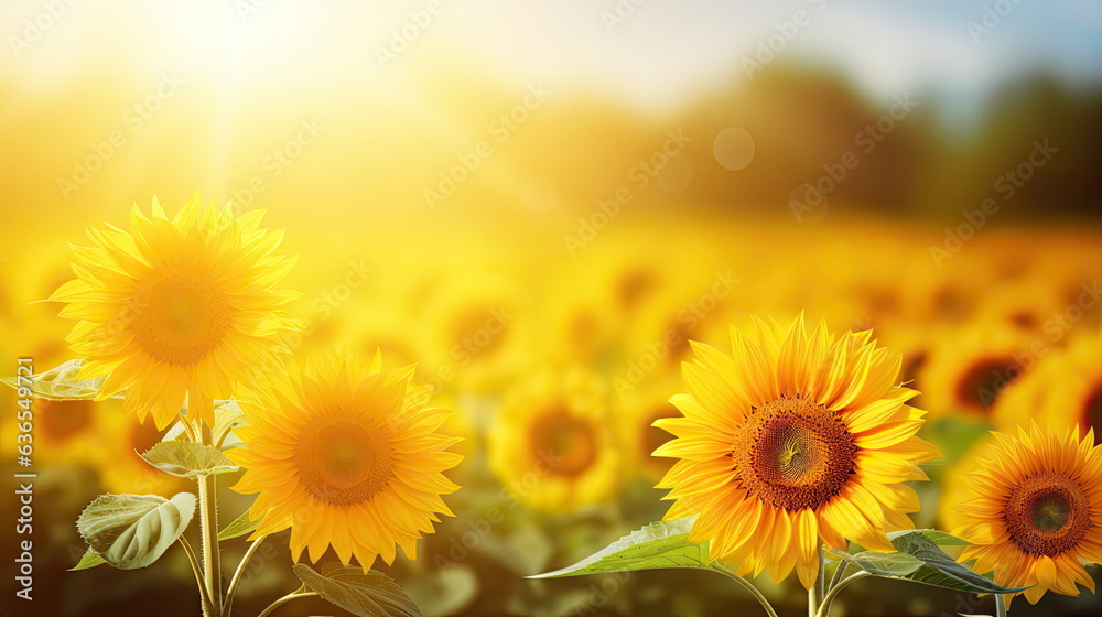 Sunflowers field nature background, Copy space for your text