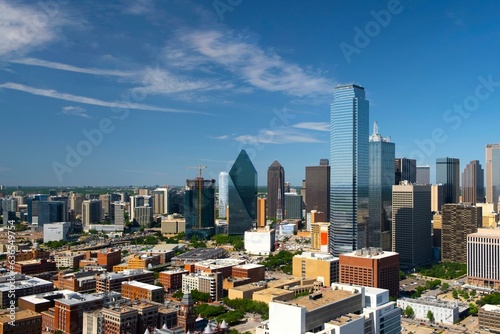 Dallas Splendor: Aerial 4K Image of Beautiful Blue Skyline and Buildings in Dallas Texas