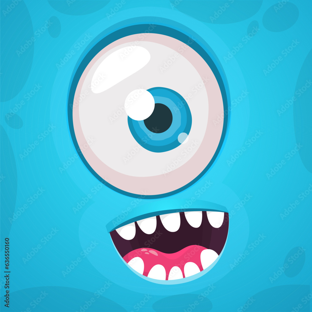 Cartoon monster face with one eye. Vector Halloween monster illustration. Great for package design or party decoration Cartoon monster face with one eye. Vector Halloween monster illustration. Great for package design or party decoration