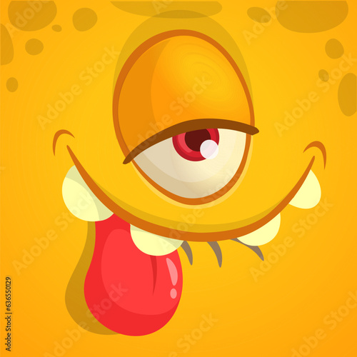 Cartoon funny one eyed monster face expression. Vector illustration