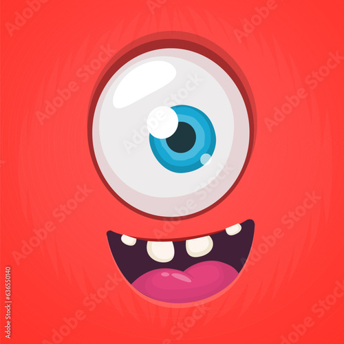 Cartoon funny one eyed monster face expression. Vector illustration