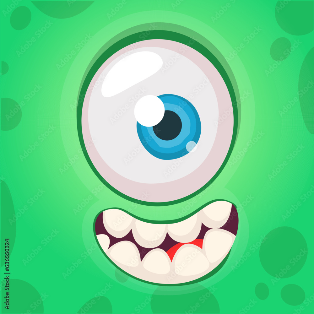 Cartoon monster face with one eye. Vector Halloween monster illustration. Great for package design or party decoration Cartoon monster face with one eye. Vector Halloween monster illustration. Great for package design or party decoration