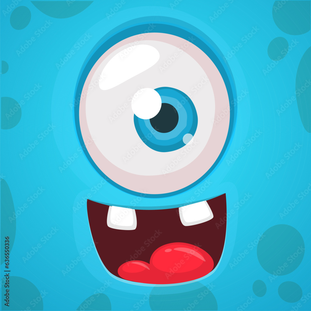 Cartoon monster face with one eye. Vector Halloween monster illustration. Great for package design or party decoration Cartoon monster face with one eye. Vector Halloween monster illustration. Great for package design or party decoration