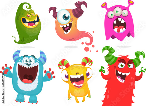 Funny cartoon monsters set: monster yeti troll gremlin and alien creatures. Halloween vector design isolated