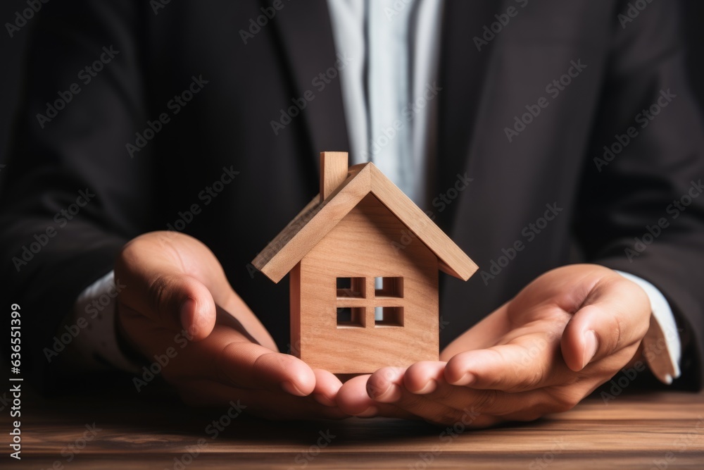 Real estate agent hands holding house model insurance businessman investing private property mortgage home house rent investment apartment for sale flat savings fund business owner landlord market Real estate agent hands holding house model insurance businessman investing private property mortgage home house rent investment apartment for sale flat savings fund business owner landlord market