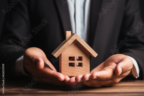 Real estate agent hands holding house model insurance businessman investing private property mortgage home house rent investment apartment for sale flat savings fund business owner landlord market