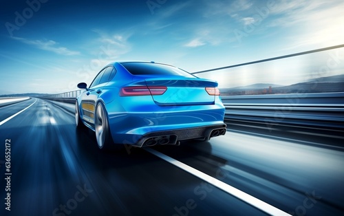 View of the blue car at high speed. AI © Muhammad